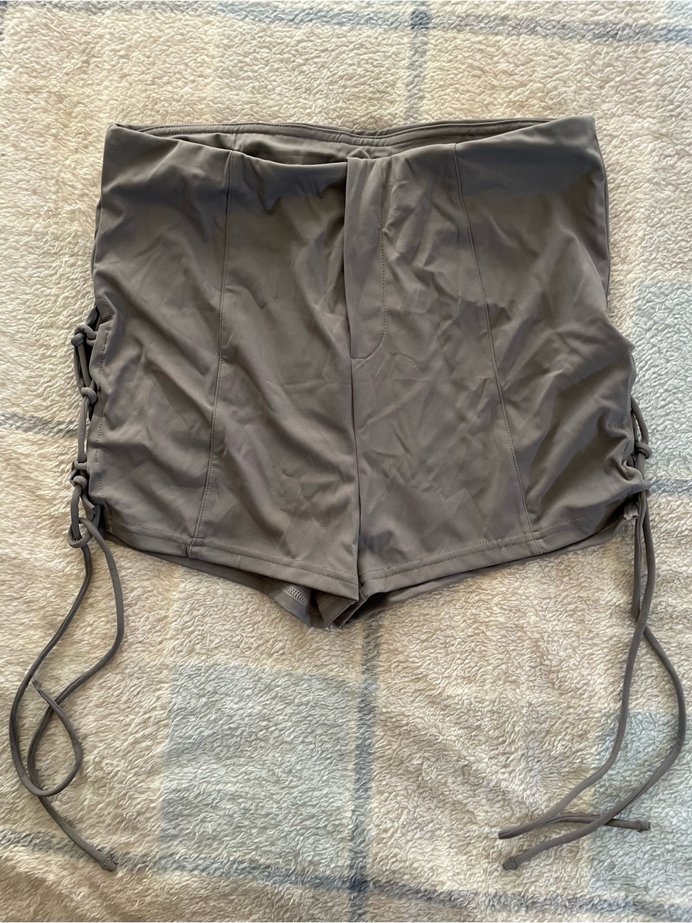 HALARA Taupe High-Waist Athletic Shorts with Side Drawstrings